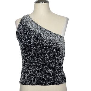 Scala One Shoulder Silk Vintage Beaded Top M